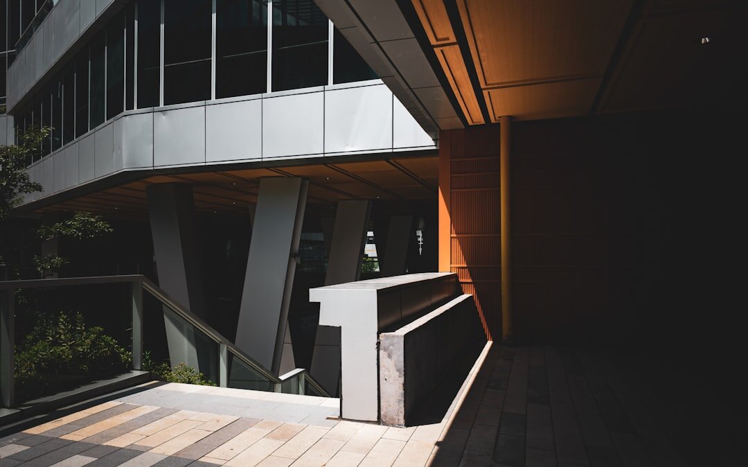 Reception desk area of a modern office building